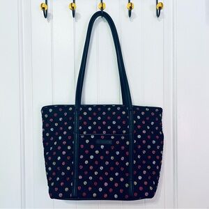 Vera Bradley Black Tote Glenna Havana Leather Trim Tablet Laptop Purse